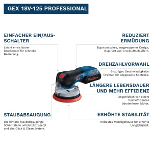 Polizor Excentric Bosch Professional GEX 18V-125, 125mm, Motor Fara Perii - Img 3