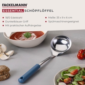 Polonic Fackelmann Essential din otel inoxidabil cu maner albastru inchis ergonomic ideal pentru supe si ciorbe - Img 3