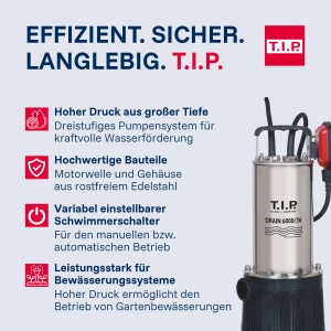 Pompa submersibila T.I.P. Drain 600036, 950 W, 6000 lh, inox - Img 4
