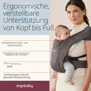 Portbebe Ergobaby Embrace, 0-12 luni, 3,2-11,3 kg, Albastru Oxford - Img 3