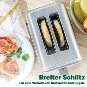 Prajitor de paine BELLA cu 2 felii cu fante de paine prajita foarte largi si tava detasabila pentru firimituri - 6 niveluri de rumenire, oprire automata si reincalzire - paine prajita, covrigi si vafe - Img 3
