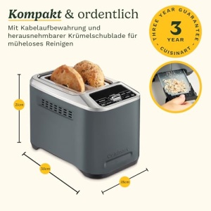 Prajitor de paine Cuisinart Smart Elite 2 felii, sloturi extra-lungi, 7 niveluri de rumenire - Img 10