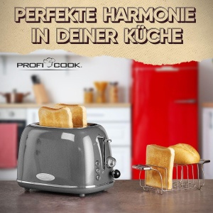 Prajitor de paine ProfiCook(r) intr-un design vintage elegant | Prajitor de paine 2 felii cu fanta lata (fante foarte largi pentru paine prajita) si carcasa metalica solida | Prajitor de paine retro cu atasament pentru chifle | PC TA 1193 antracit - Img 6