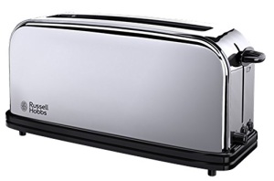 Prajitor de paine Russell Hobbs [fanta lunga pentru 2 felii / 1 felie lata de paine] Victory Stainless Steel (fanta foarte lata pentru paine prajita, incl. accesoriu pentru chifle, 6 niveluri de rumenire + functie de dezghetare si reincalzire) 23510-56