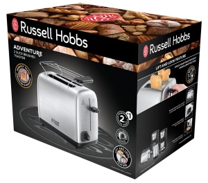 Prajitor de paine Russell Hobbs [pentru 2 felii] Adventure Stainless Steel (fante de paine prajita foarte largi, inclusiv accesoriu pentru chifle, 6 niveluri de rumenire + functie de dezghetare si reincalzire, functie lift & look, 850W) 24080-56 - Img 2