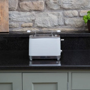 Prajitor de paine Russell Hobbs [pentru 2 felii] Inspire White cu structura lucioasa de inalta calitate (fante foarte largi pentru paine prajita, inclusiv accesoriu pentru chifle, 6 niveluri de rumenire + functie de dezghetare si reincalzire) 24370-56 - Img 7
