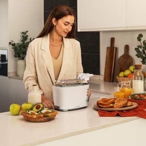 Prajitor de paine vertical Cecotec Toast & Button Double W, 650W, Slot dublu lat pentru 2 paine prajite, Curatare usoara, Oprire automata si functie pop-up, Inclusiv clesti de indepartare, Tava pentru firimituri - Img 3