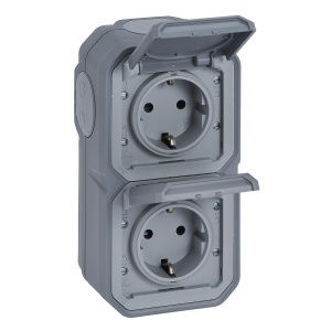 Priza dubla Legrand Plexo New 069744L montaj vertical protectie IP44 gri