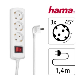 Priza multipla Hama 3-faceri, 1.4m, cu buton de economisire energie, alba - Img 2