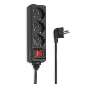 Priza multipla Hama 3-faceri cu intrerupator, 3m cablu, 3680W, Negru