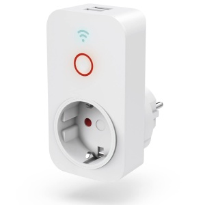 Priza WiFi Hama cu 2x USB A (priza Smart Home pentru dispozitive de pana la 2300 W si USB 2.1 A pentru smartphone, tableta, priza Wi-Fi pentru control vocal cu Alexa, Google, Siri, control aplicatie, 10 A) alb - Img 1