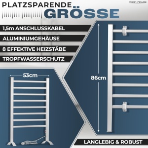 ProfiCare(r) Suport pentru prosoape fara gaurire | Uscator electric de prosoape pentru baie | Cablu de 1,5 m | incl. picioare si material de montare | Radiator electric pentru prosoape | Incalzitor de prosoape 125 wati | PC EHW 3115 - Img 3