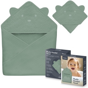 Prosop cu gluga din muselina Lionelo Prosop de muselina cu gluga pentru bebelusi dupa baie 80x80 cm Prosop de baie moale respirabil pentru bebelusi Te