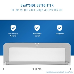 Protectie pentru pat Reer ByMySide, 100x50 cm, gri, cu functie de pliere - Img 3