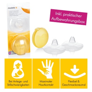 Protectoare pentru mamelon din silicon Medela Contact - Design moale, ultra-subtire - fara BPA - 1 pachet de 2 capace (24 mm) si cutie de depozitare - Img 2