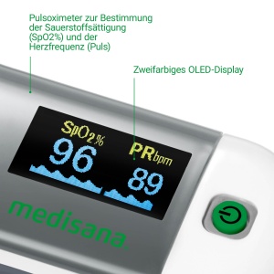 pulsoximetru medisana PM 100, masurarea saturatiei de oxigen din sange, pulsoximetru cu deget cu afisaj OLED si functionare cu o singura atingere - Img 5