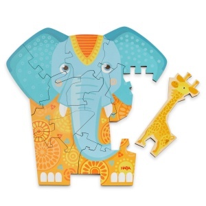 Puzzle din lemn HABA 2-in-1 Elefant 12 piese design african pentru copii 3