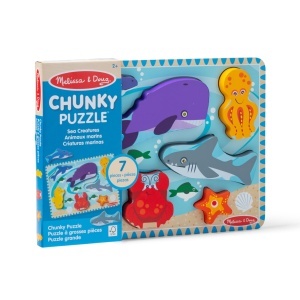 Puzzle din lemn Melissa Doug cu 7 piese, forme de animale marine, pentru copii - Img 3