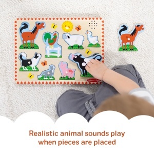 Puzzle din lemn Melissa Doug cu animale de ferma si sunete, 8 piese - Img 3