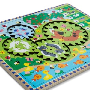 Puzzle din lemn pentru copii Melissa Doug, 24 piese, cu roti dintate, tematica animale - Img 4
