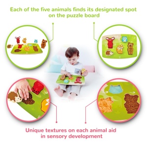 Puzzle interactiv Hape E1621 cu animale din padure si materiale tactile - Img 3