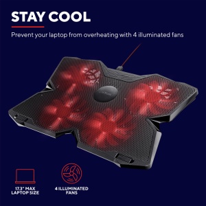 Racitor pentru laptop Trust Gaming GXT 278 Yozu, suport pentru laptopuri de gaming de 17.3 inchi, lumina rosie, cablu de alimentare USB, pad de racire cu 3 pozitii, suport de racire pentru notebook reglabil pe inaltime - negru - Img 2