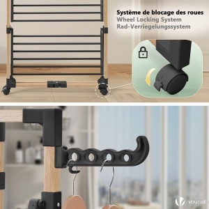 Racks pentru rufe VOUNOT 3 niveluri, 25m lungime, negru, design compact - Img 6