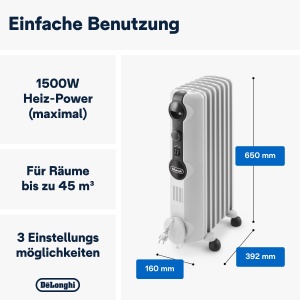 Radiator DeLonghi Radia S, 1500W, pentru spatii de pana la 45m, alb - Img 3