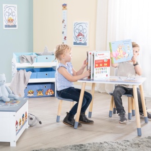 Raft de joaca din lemn roba Paw Patrol - Raft pentru jucarii cu 5 cutii - Raft de depozitare Montessori pentru baieti si fete - Alb/Gri... - Img 3