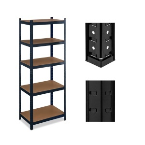 Raft greu Relaxdays, 180 x 70 x 45 cm, 500 kg, metal si MDF, 5 niveluri, negru