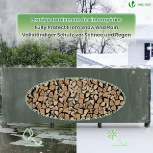 Raft pentru Lemne VOUNOT, Metal, 300 x 116 x 36 cm, Capacitate 200 kg, Cu Husa Waterproof - Img 3
