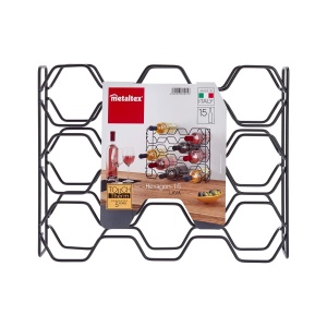 Raft pentru sticle Metaltex Hexagon-15, 15 sticle, negru, 43 x 12 x 34 cm - Img 3