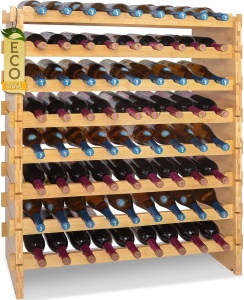 Raft pentru Vin NutriChef din Bambus - 72 Sticle, 4 Etaje, Montaj Fara Unelte