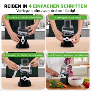 Rasa manuala NutriChef 3-in-1 cu 3 tamburi, neagra - Img 2