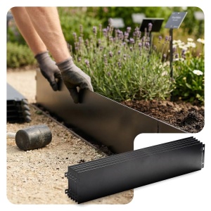 Rasenkante Metalica VOUNOT 20m, Inaltime 18cm, Culoare Negru