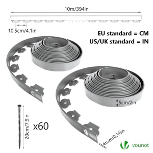 Rasenkante VOUNOT Flexibila din Plastic cu 60 Ancore, 20m, 5cm, Gri - Img 7