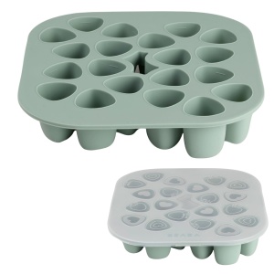 Recipient multifunctional din silicon BEABA, 20 compartimente x 35 ml, verde salvie