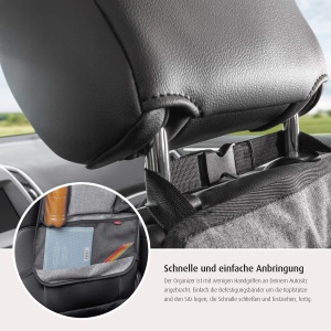 Reer Organizator de scaune din spate auto TravelKid Entertain, cu compartiment pentru tablete, rezistent la murdarie, multe buzunare, pentru toate scaunele auto, de asemenea scaune sport, gri, 1 bucata (1 pachet) - Img 9