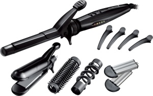 Remington Multistyler incl placi de coafat reversibile S8670 ondulator de 19 mm perie rotunda si accesoriu pentru bucle spiralate agrafe de par negru - Img 1