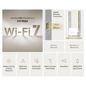 Repetitor Wi-Fi Mercusys ME25BE, Dualband 3600 Mbits, EasyMesh, Gigabit LAN - Img 2
