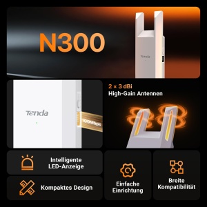 Repetitor WLAN Tenda A9, 300 Mbps, Ethernet 100 Mbps, 120 m - Img 2