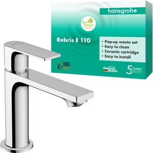 Robinet baie hansgrohe Rebris E, crom, inaltime 109 mm, EcoSmart