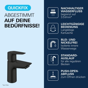 Robinet de baie GROHE Start Edge, 3.5 lmin, Negru Mat, cu sistem Push-Open - Img 4
