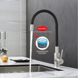 Robinet de bucatarie Ibergrif, cu tub flexibil, negru mat, 360 rotativ - Img 5
