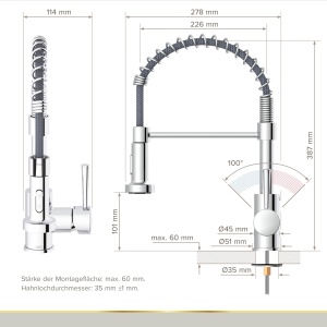 Robinet de bucatarie Lenz NOVA Chrome - cu dus pendular reglabil si gura pivotanta la 360deg - cartus de marca de inalta calitate - 46070902 - Img 5