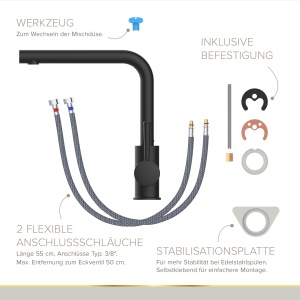 Robinet de bucatarie Lenz OLINA in negru mat - cu duza de amestecare de marca de inalta calitate si cartus de marca - suprafata anti-amprenta - 46031151 - Img 6