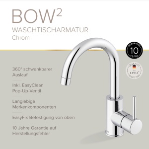Robinet de lavoar Lenz Bow2 in crom - robinet de baie de inalta calitate cu gura pivotanta - instalare simpla si usor de curatat - 46010202 - Img 3