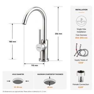 Robinet inalt GRIFEMA G1002A, 180 mm, inox, gri periat, rotire 360 grade - Img 6