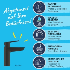 Robinet pentru baie GROHE Start, negru, cu sistem de economisire a apei, 19 cm - Img 4