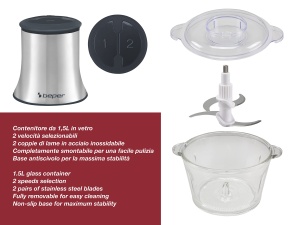 Robot de bucatarie Beper P102ROB001 15L 2 viteze lame din otel inoxidabil baza antialunecare GriNegru - Img 4